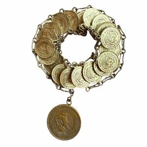 1950s Handmade Mexican Link-Style‎ Gold-Tone Bracelet w/Hook Closure